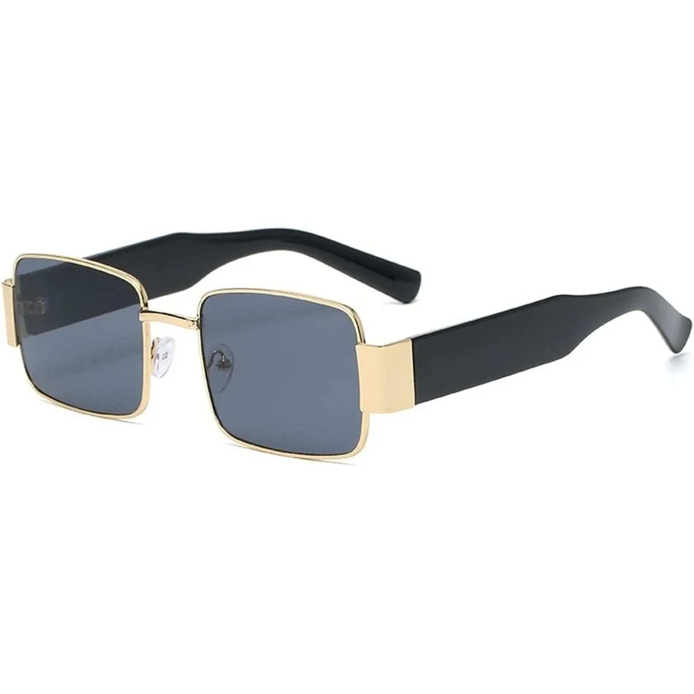 Rectangle Sunglasses Gold Frame Black Lens Retro Vintage Fashion‎ Men Trendy New
